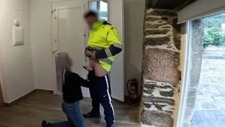 The delivery chap comes home and I give him a surprise oral-sex