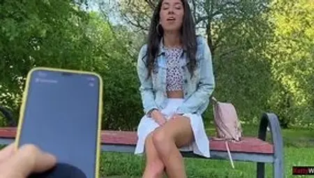With a Vibrator Inserted In Her Pussy,  Slim Brunette Katty West Cums Several Times Right In the Park
