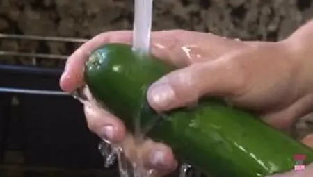 A Desperate Housewife Uses Cucumber and Carrot as a Substitute for a Big Hard Cock