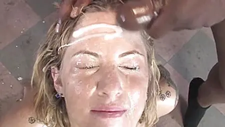 Big Tits Blonde Interracial Blowbang
