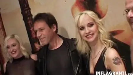 Slutty milfs sharing dicks into gang bang