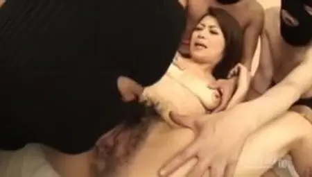 Gangbang Alert! Hairy Houjou Maki Takes a Load for the Team