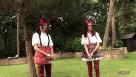 Blonde milf dressed up as Alise in Wonderland gets into an intense outdoor group role play action