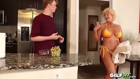 Hot 70 yo granny in bikini teaches her step grandson a sex lesson